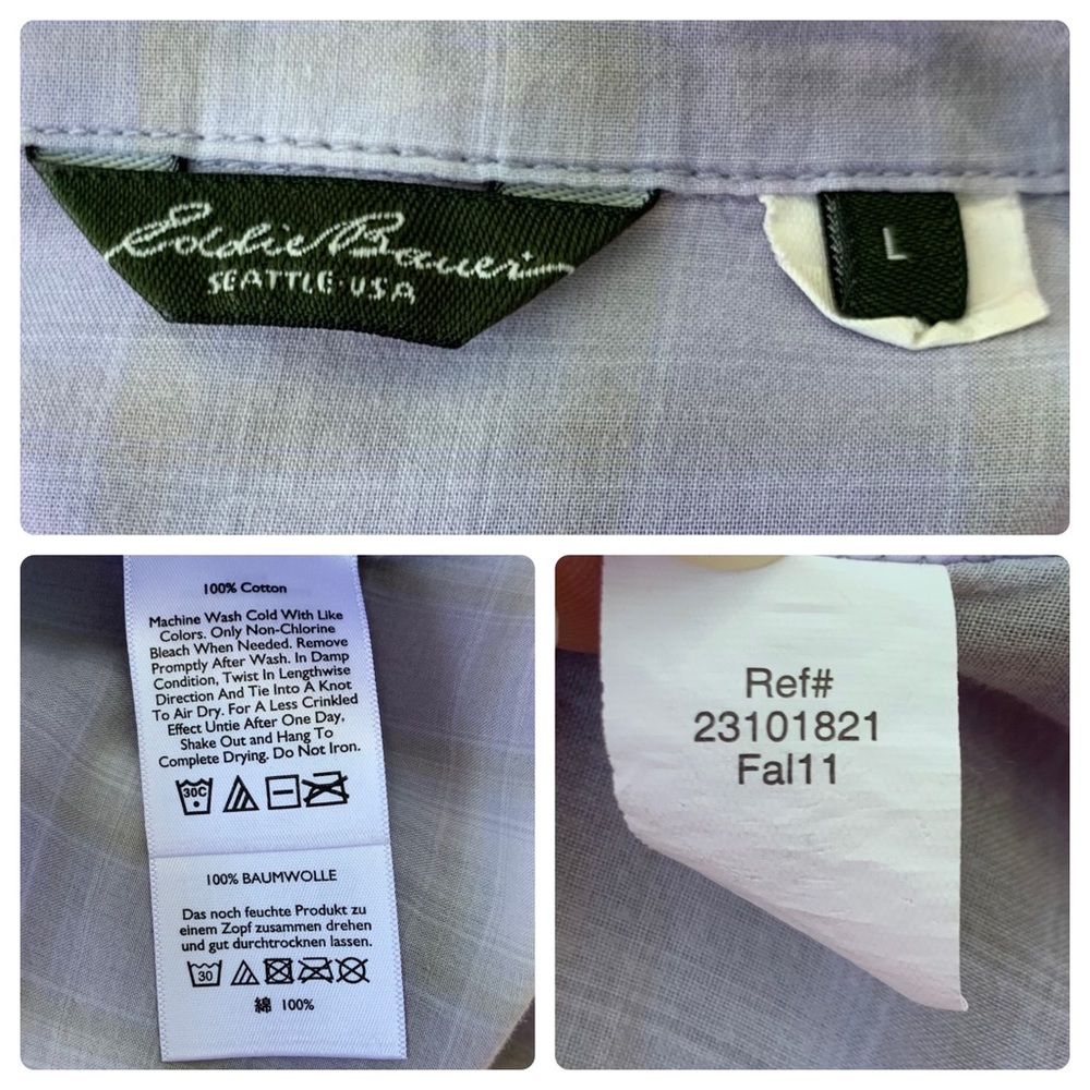 Eddie Bauer Plaid Button Down Top Roll Tab Sleeve Purple size large - Picture 4 of 5